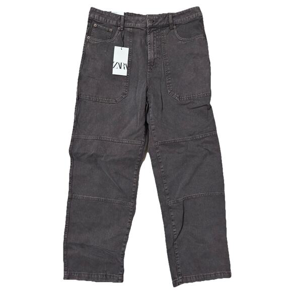 Zara Men's Five Pockets Straight Fit Wash Effect Jeans EJ2 Charcoal Size US: 31 - Picture 1 of 7